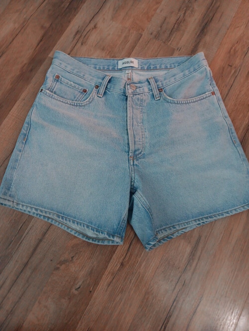 Agolde Light Blue High-Rise Denim Bermuda Shorts - Picture 2 of 6